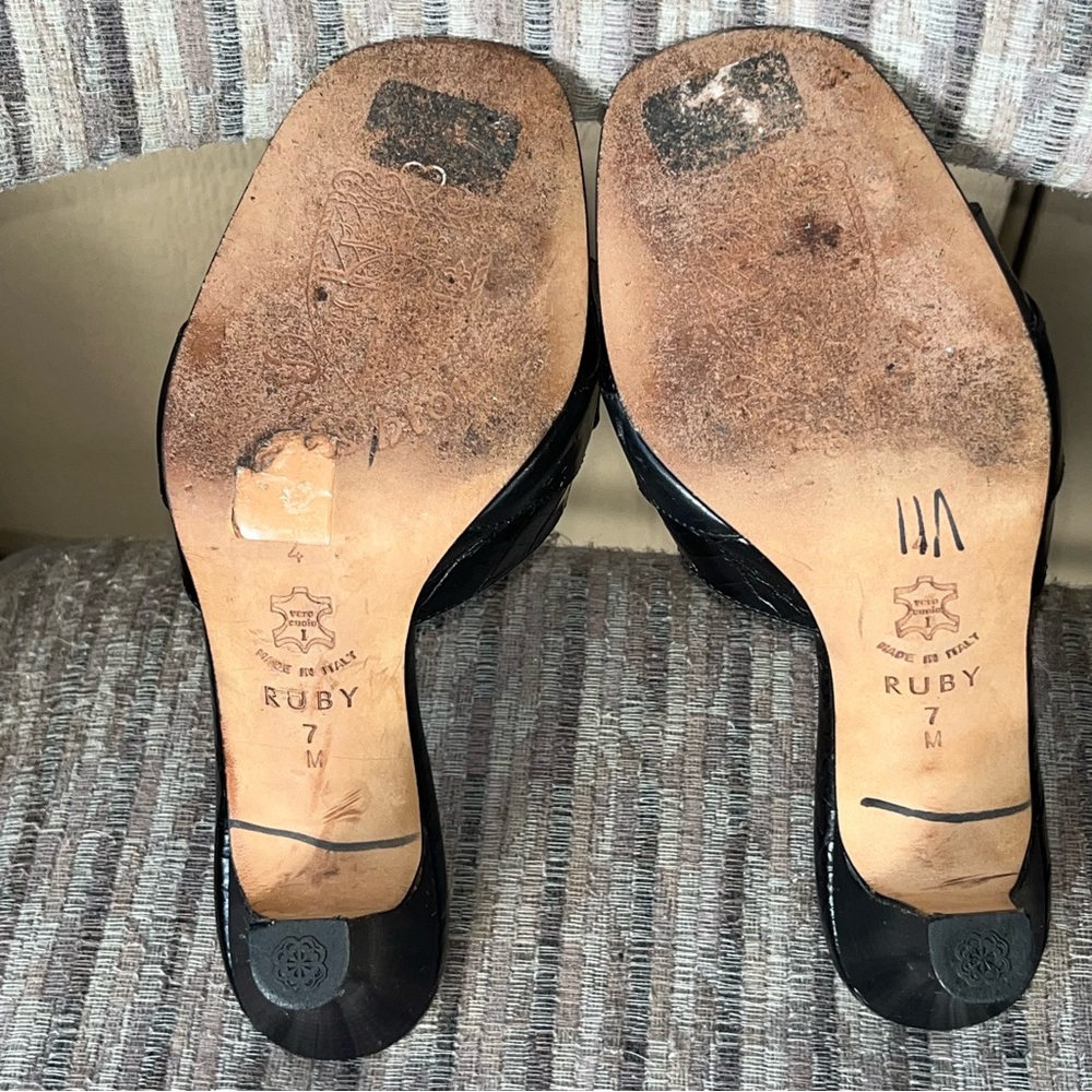 Brighton Black Leather Heeled Sandals Mules Size 7 Italy - Picture 6 of 6